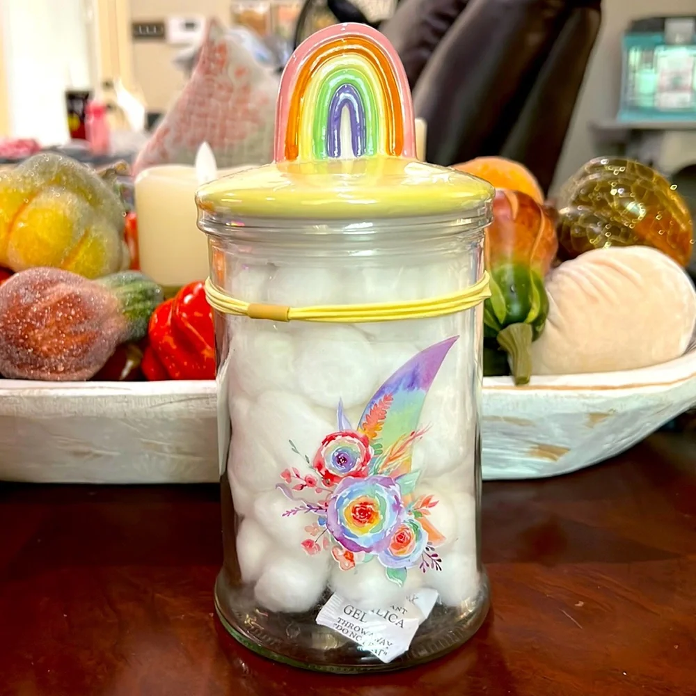 NWT Rainbow Floral Cotton Balls Canister